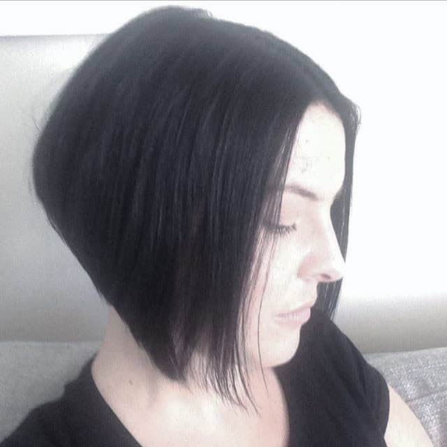 Black high-stacked A-line bob (with middle part)