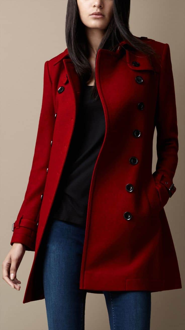 Red wool trench coat