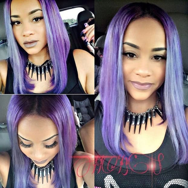 Purple hair with light blue highlights