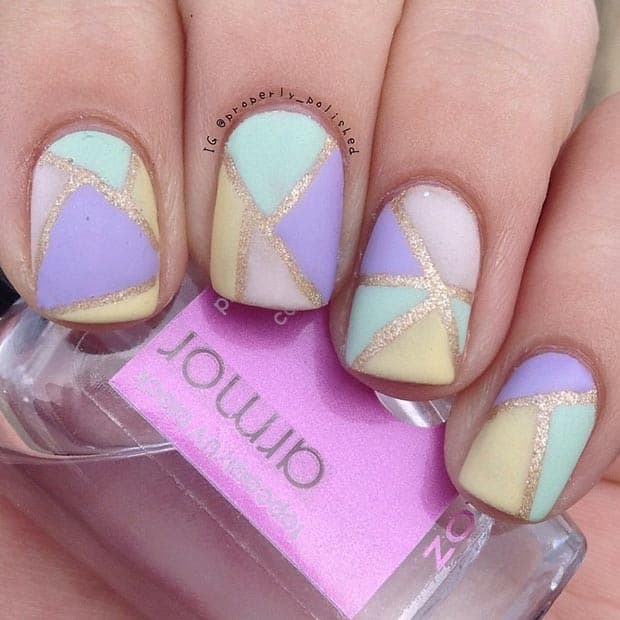 Gold and Pastel Nail Design