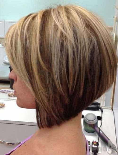 Inverted layered bob with highlights throughout