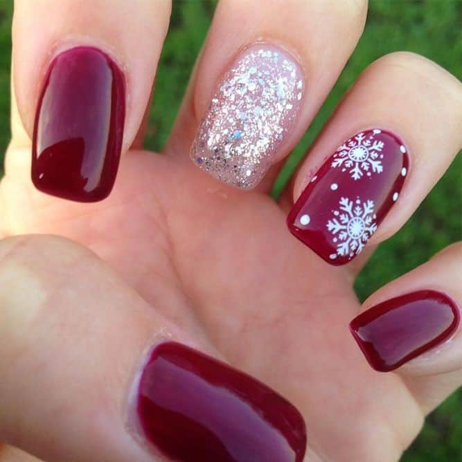 Glossy Red with Snowflakes