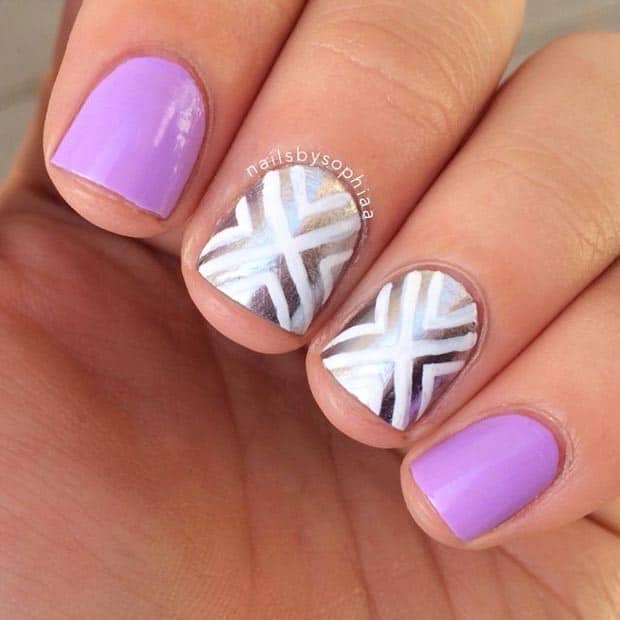 Light Purple and Silver Nail Design