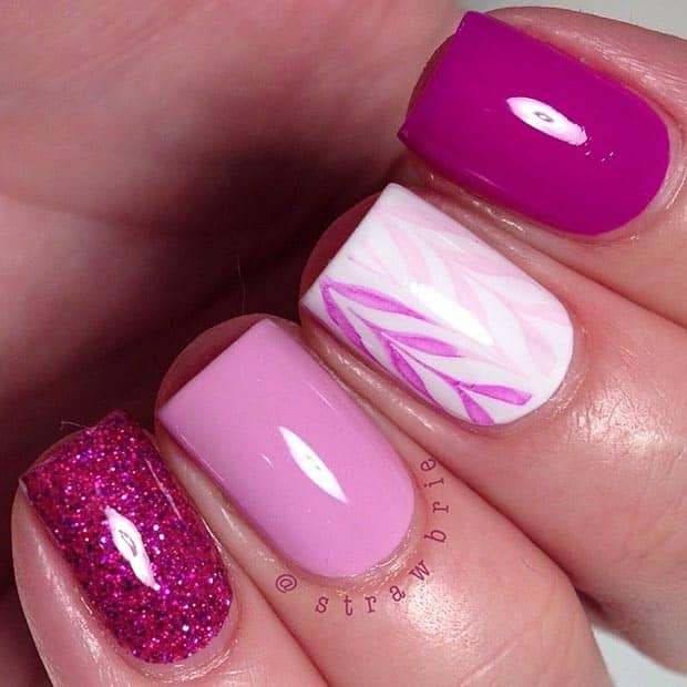 Pink and White Nail Design for Short Nails