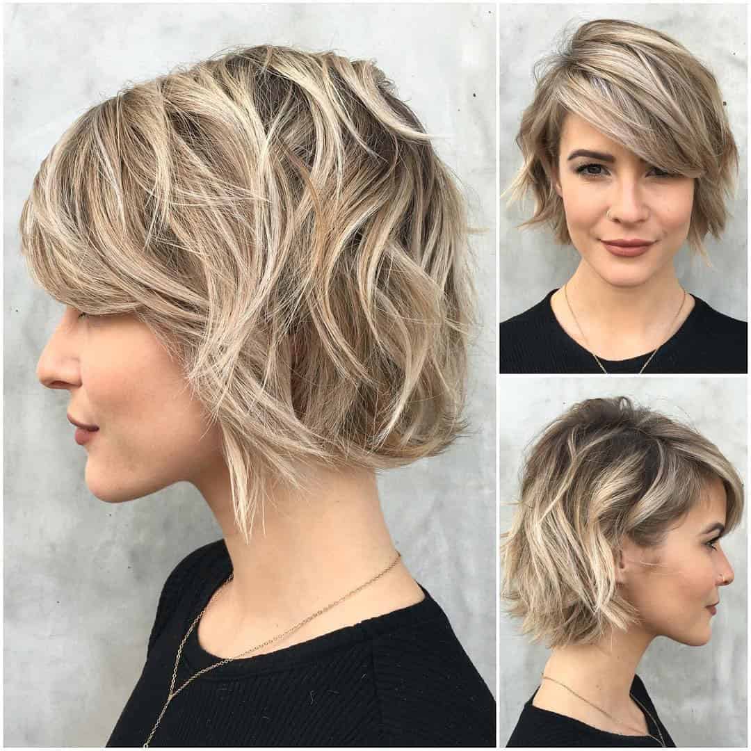 Loosely Curled Brown Bob with Highlights for Women with Thick Hair