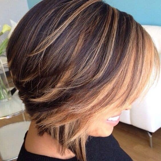 Sleek Brown Bob with Caramel Highlights