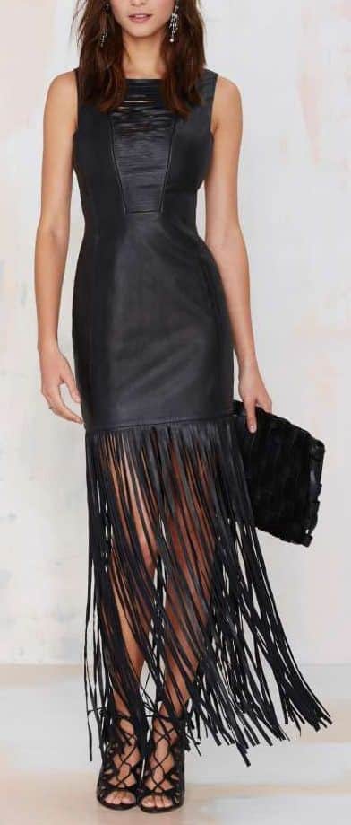 Black Leather Fringe Dress for New Year’s Eve