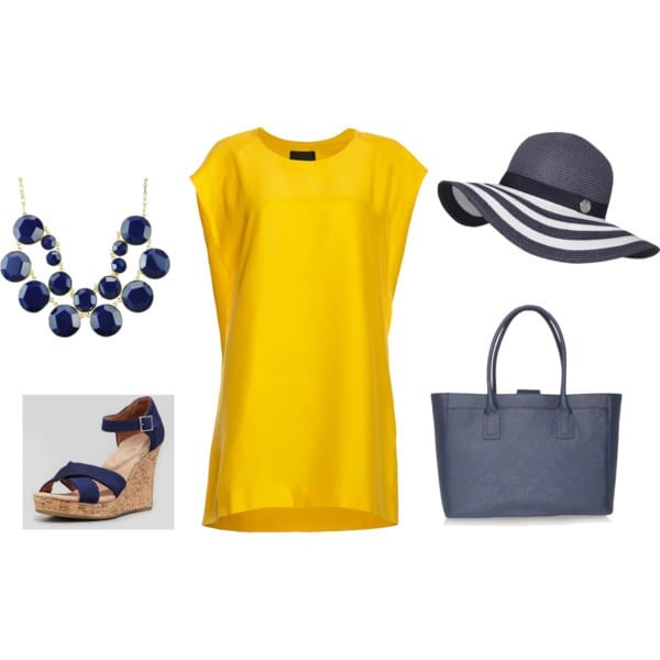 Buttercup shirt dress and navy accessories