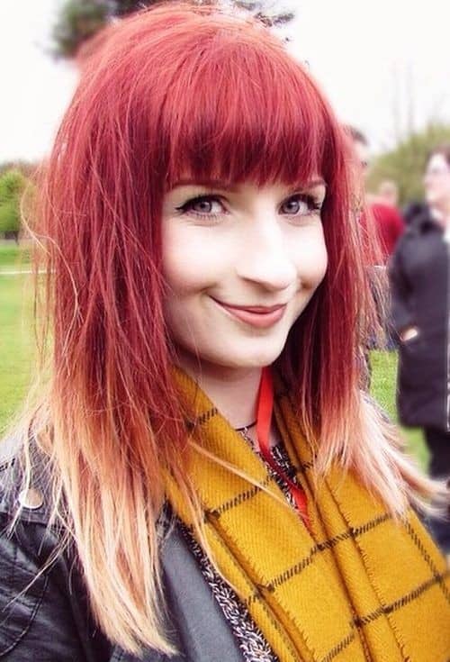 Red Hair with Fringe and Blonde Tips for shoulder length hair