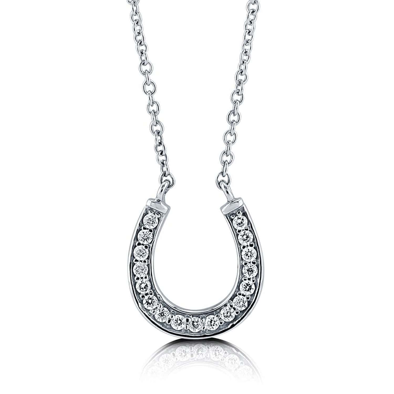 Sterling Silver Cubic Zirconia CZ Horseshoe Fashion Pendant Necklace