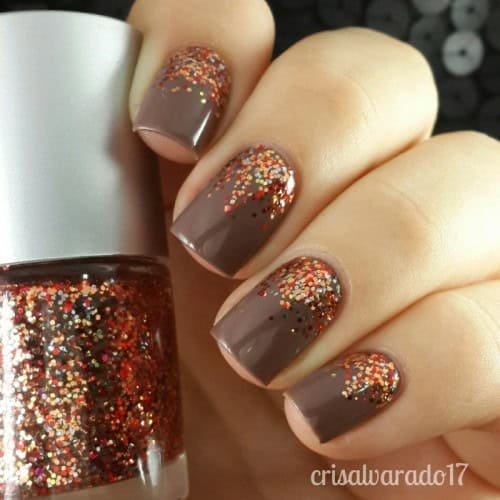 Coffee Nail Design with Glitters