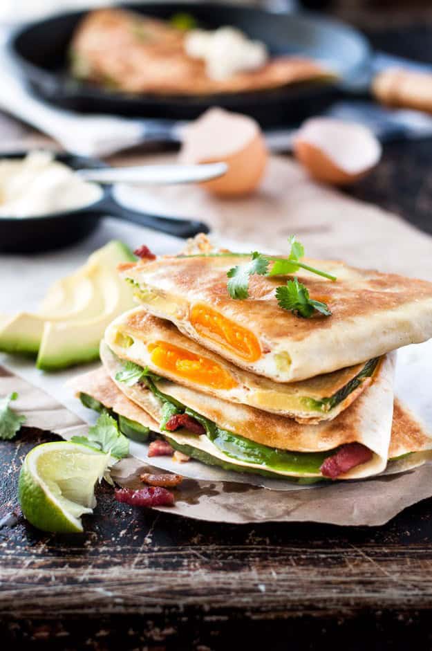 Avocado and Bacon Quesadilla with Egg