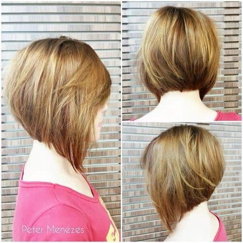 Light brown A-line short bob with lighter brown low lights