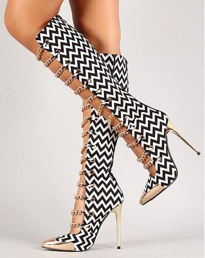 Chevron high-heeled boots