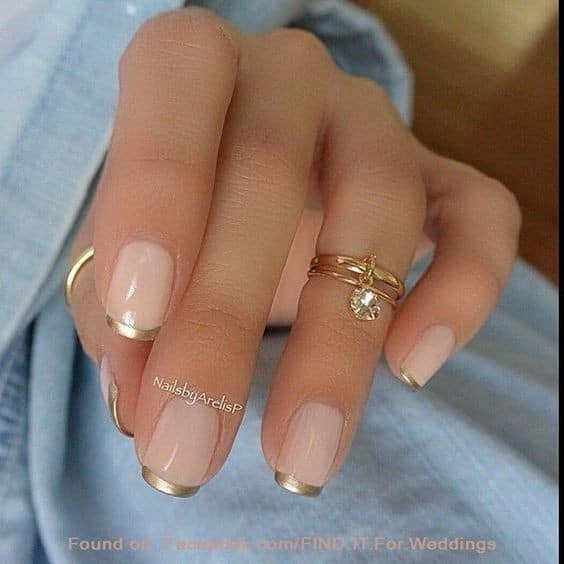 Nude and Gold French Manicure