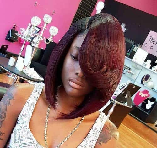 Curved Red Bob with Flicked Fringe