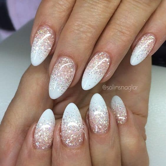 Pink to White with Glitter Top Coat