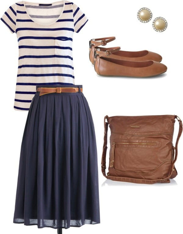 Striped cotton shirt and pleated silk skirt