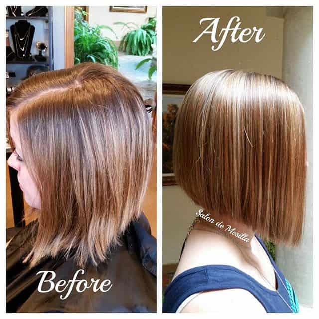 A-line bob with honey highlights