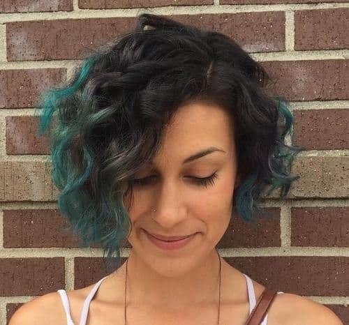 Curly Bob with Black to Blue Blend