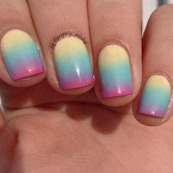 Rainbow Ombre Nail Design for Short Nails