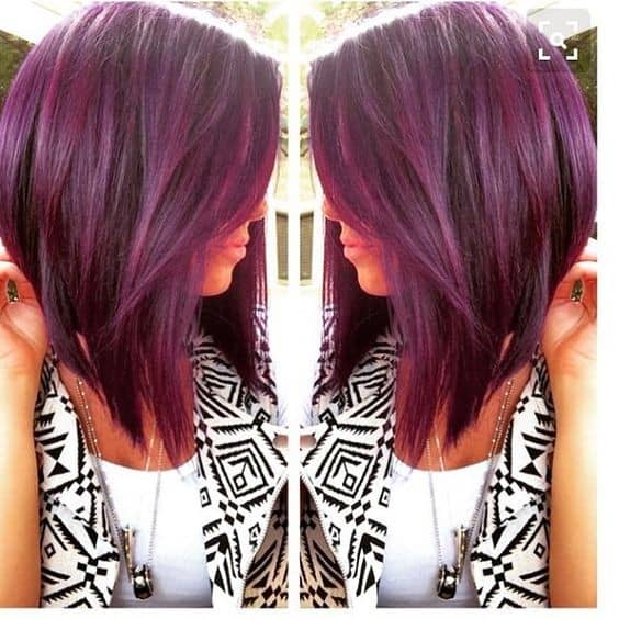 Purple Graduated Bob with Side Fringe for Medium Length Hair