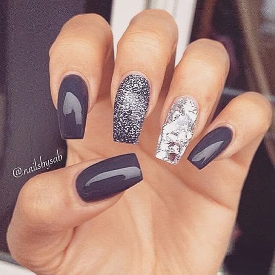 Shark Grey with Glittery Accent Nails