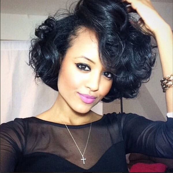 Curly jet black bob