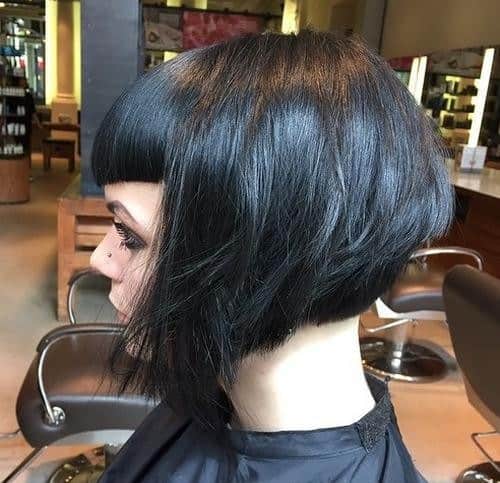 Graduated Blue & Black Bob with Blunt Fringe