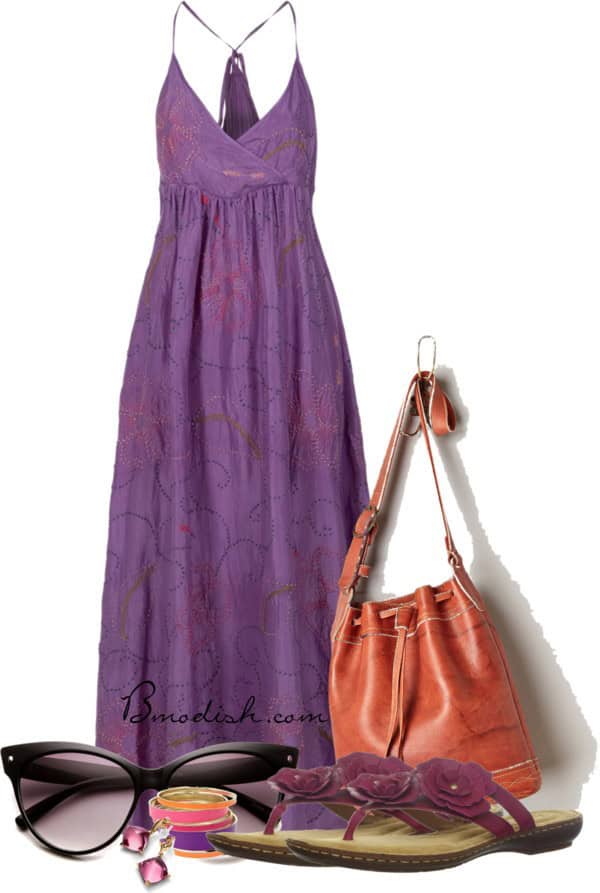 Maxi dress with razor back and sandals