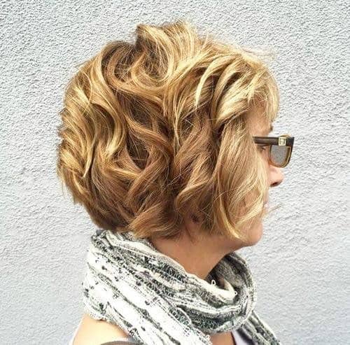 Curly Blonde Graduated Crop Bob Haircut with Glasses