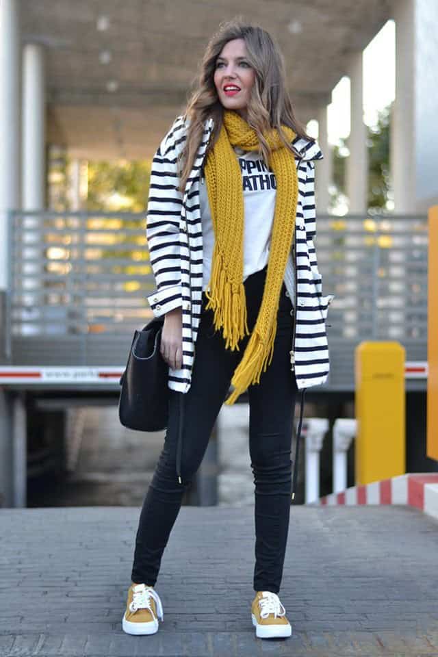 Striped Coat with Ginger Scarf