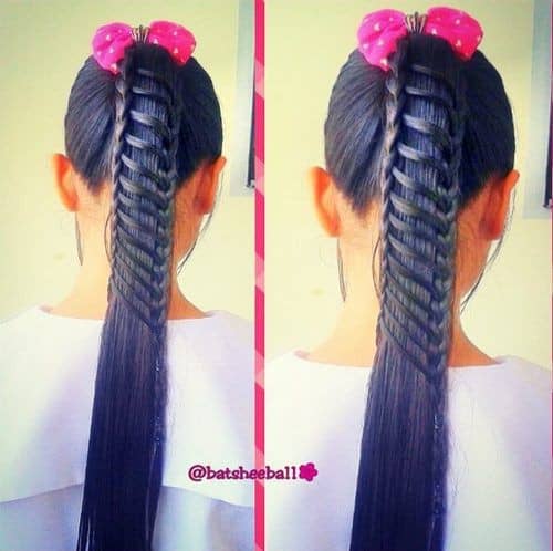 Braids-and-loops high ponytail