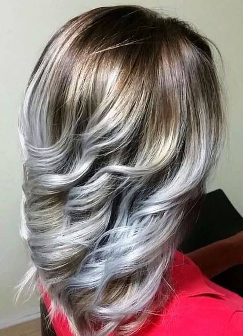 Brown to Silver Balayage Curls