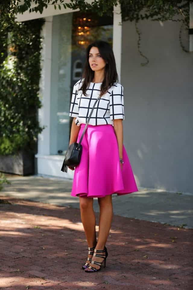 Fashionable Fuchsia Skirt with Checkered Top