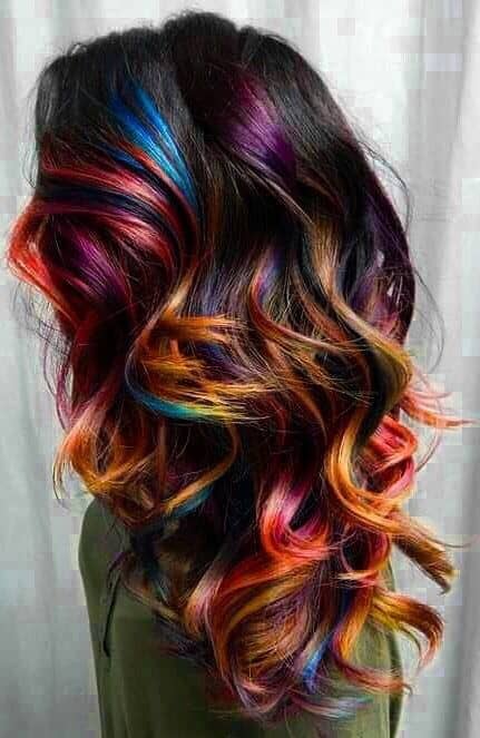 Black Hair with Rainbow Highlights