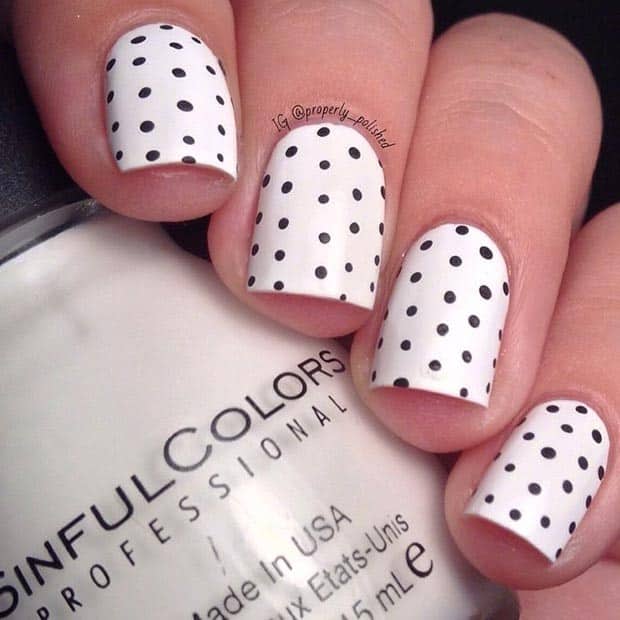 Black and White Polka Dot Nail Design