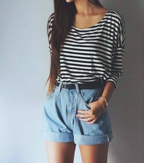 Striped Tee with Highwaisted Shorts