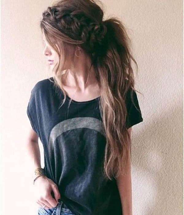 Messy  Ponytail with Braided Crown