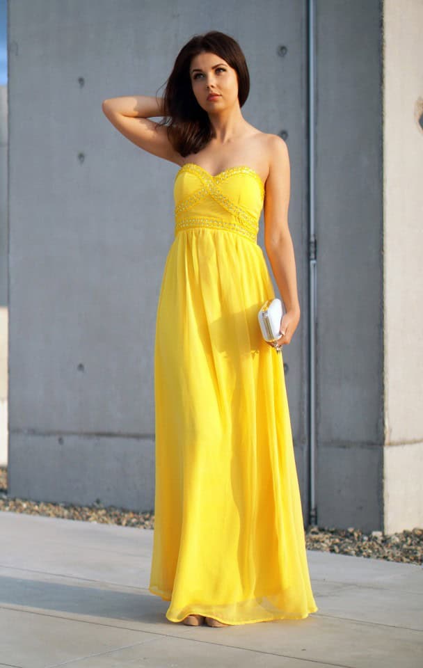 Strapless Yellow Maxi Dress