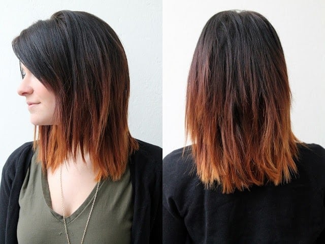 Black and light brown ombre long bob with tons of choppiness