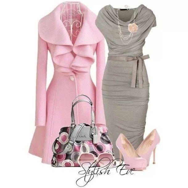 Stormy weather dress with pink ruffle coat