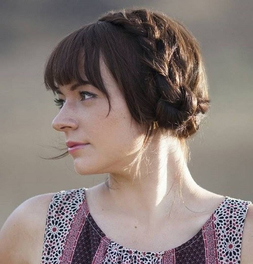 Brown Milkmaid Braids with Fringe (bangs)