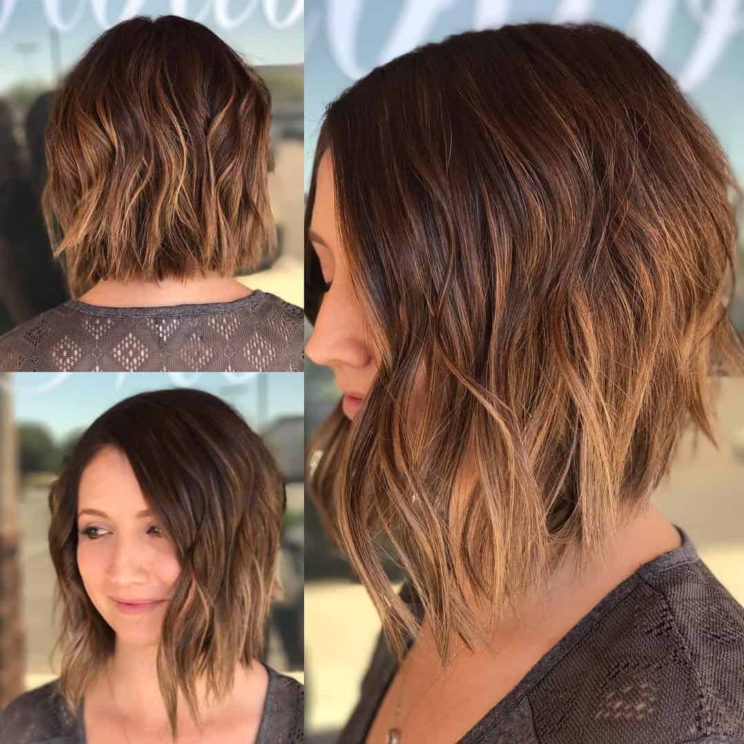 Loosely Curled Brown Bob with Highlights for Women with Thick Hair