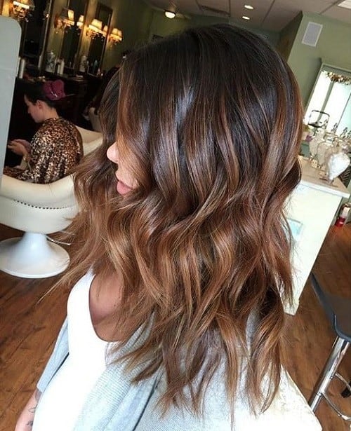 Black to Light Brown Loose Curls – Ombre Balayage Hairstyle