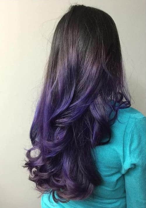 Black to Purple Sleek Style with Curled Ends