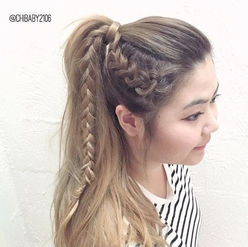 Grey and Blonde French Plait Ponytail