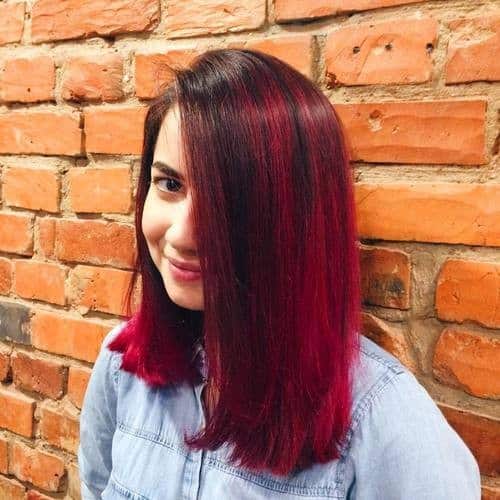 Black and Red Long Bob with Side Parting for medium hair