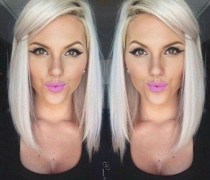 Platinum long bob (with natural roots)