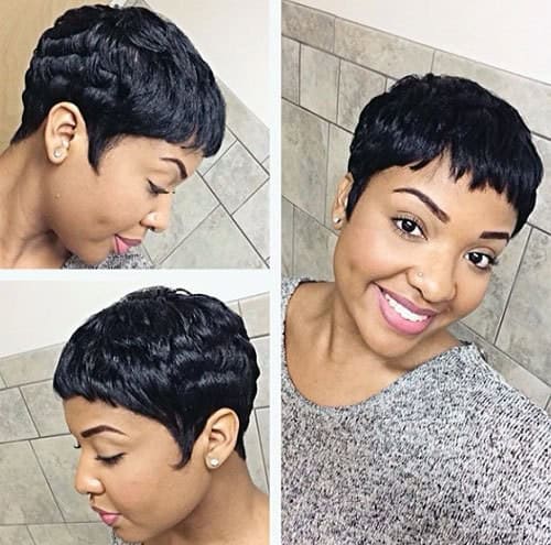 Glossy Black Pixie Crop – short black haircut for black women